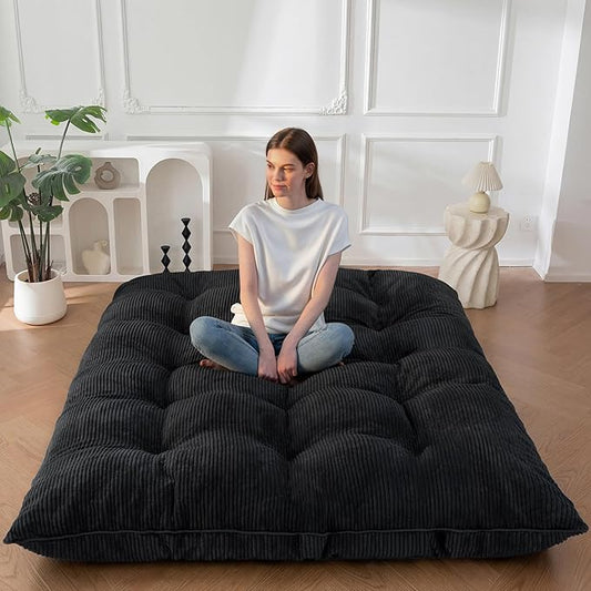 MAXYOYO 6" Japanese Floor Mattress, Foldable Futon Mattress Full Size, Tufted Roll Up Floor Bed, Thick Tatami Mat Sleeping Pad Portable Lounger for Camping Guest Room Dormitory Bedroom RV, Black