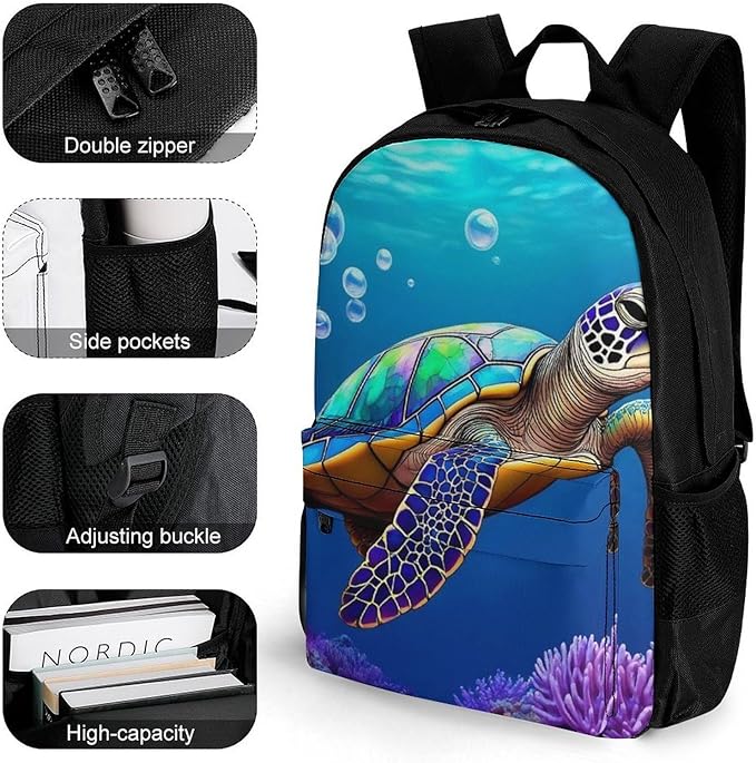 Supdreamc Men Women Lightweight Sea Turtle Backpack Large Capacity Bookbag With Smooth Zippers for Gym Business Running