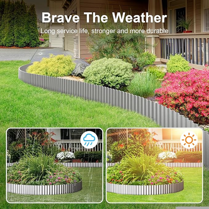 Land Guard Corrugated Garden Edging Border, 6" x 25' Landscape Paver Edging, Tall Landscape Edging, Fence for Garden, Flower Bed, Lawn and Landscape Edging (Silver)