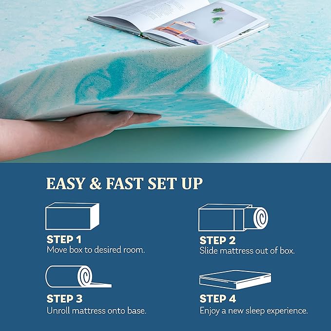 EGO Topper 2 Inch Twin XL Memory Foam Mattress Topper, Gel Foam Mattress Topper for Pressure Relief, Ventilated Design Bed Topper in a Box, CertiPUR-US Certified, 38"×80", Medium