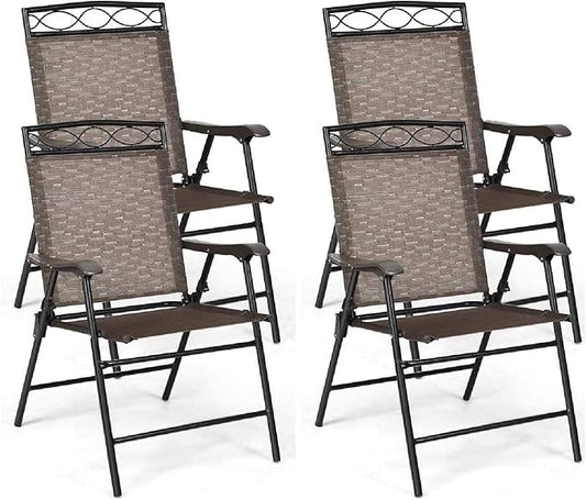 HAPPYGRILL 4-Piece Folding Chairs Outdoor Portable Dining Chair with Armrest for Camping Backyard