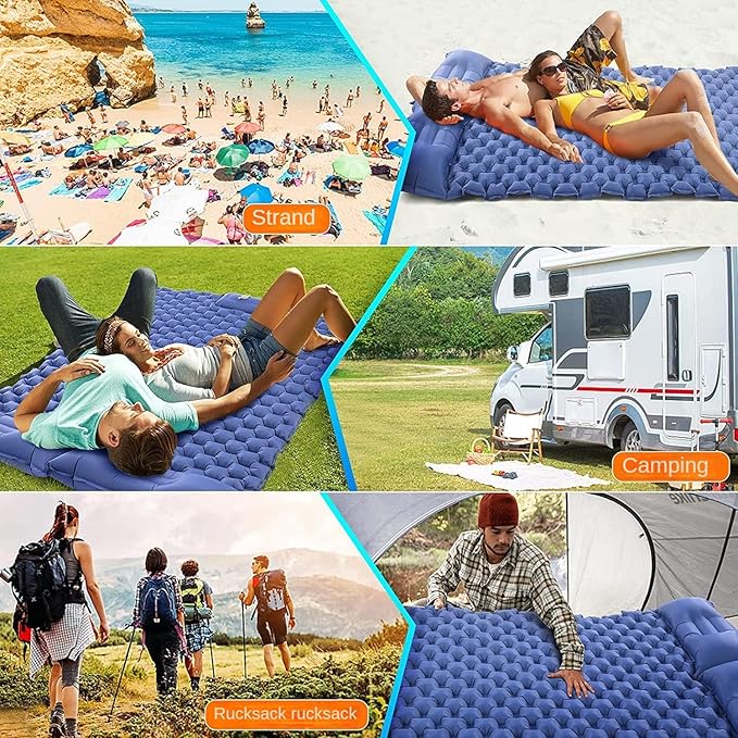 Fay Bless Sleeping Pad for Camping 2 Person, 200×120×6 cm, 79x48x2.5inch, 1.5kg, 30s Inflate by Foot-Pressing, Waterproof (Sky Blue)