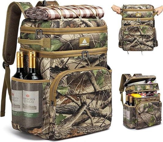 Laripwit Picnic Backpack Cooler - 54 Cans Large Soft Camo Lunch Backpack Bag Insulated Leakproof with Double Deck Compartment