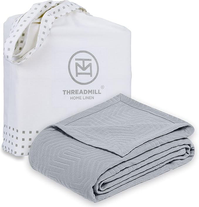 Threadmill Luxury Cotton Blankets for Queen Size Bed | All-Season 100% Cotton Queen Size Blanket | Aster Jacquard Cozy Lightweight, Soft Breathable Coverlet fits Full Size Bed, 90x92 | Scottish Grey