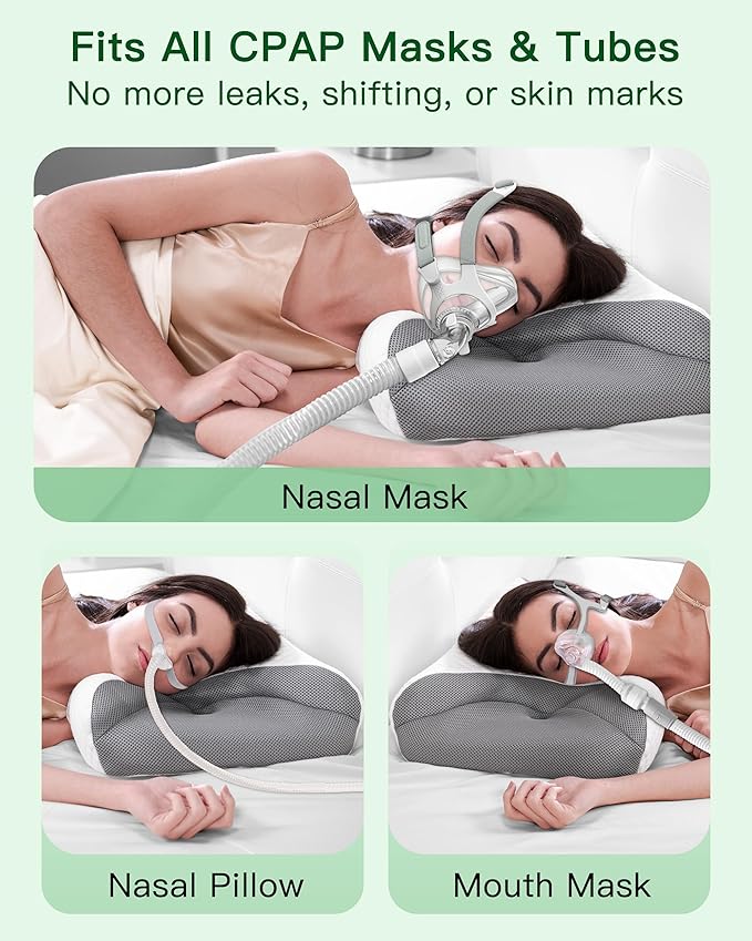 Cervical Neck CPAP Pillow for Side Sleepers – Ergonomic Memory Foam Bed Pillow for Neck Pain Relief with Mask Cutouts to Reduce Air Leaks & Facial Pressure, Fits All CPAP Mask Types