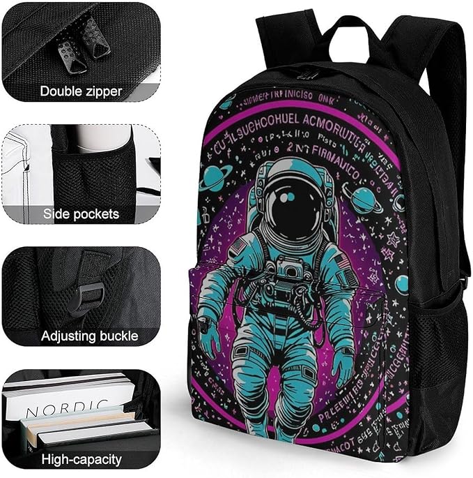 Adults Lightweight Psychedelic Space Astronaut Outer Space Chemical Formula Art Shoulder Book Bags Big Capacity Shoulder Bag With Adjustable Shoulder Straps for Trekking Work Walking Cycling