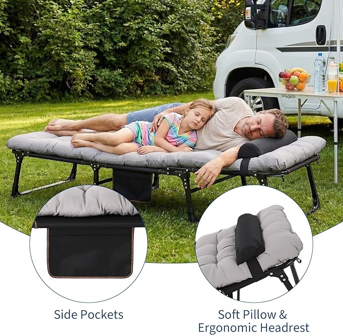 Camping Cot for Adults, Folding Bed with Thick Removable Mattress, Camping Bed Applicable to Travel Bed Outdoor, Home, Guest & Office Nap, Max 400LBS Load, 170cm(66.93")