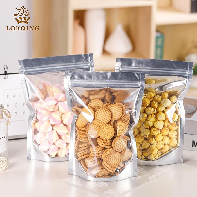 100 Pack Mylar Bags for 6x9 Stand Up Food Storage and Resealable Bags for Small Business Packaging Supplies Great for Party Favor Food Storage Bags