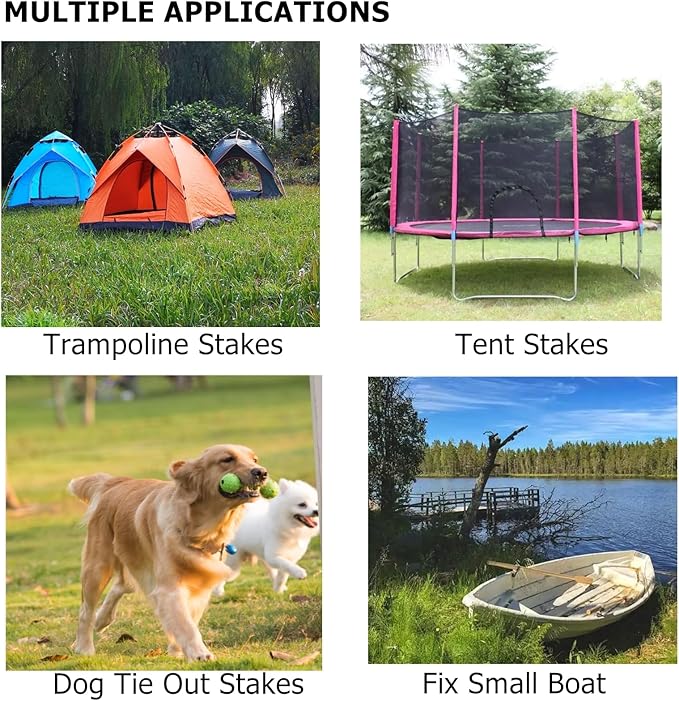 12 Pack 16 Inch Ground Stakes Heavy Duty, Black Steel Ground Anchors with Loop, Reusable Tent Rebar Tent Stakes for Sheds Outdoor Camping Walkway Fence