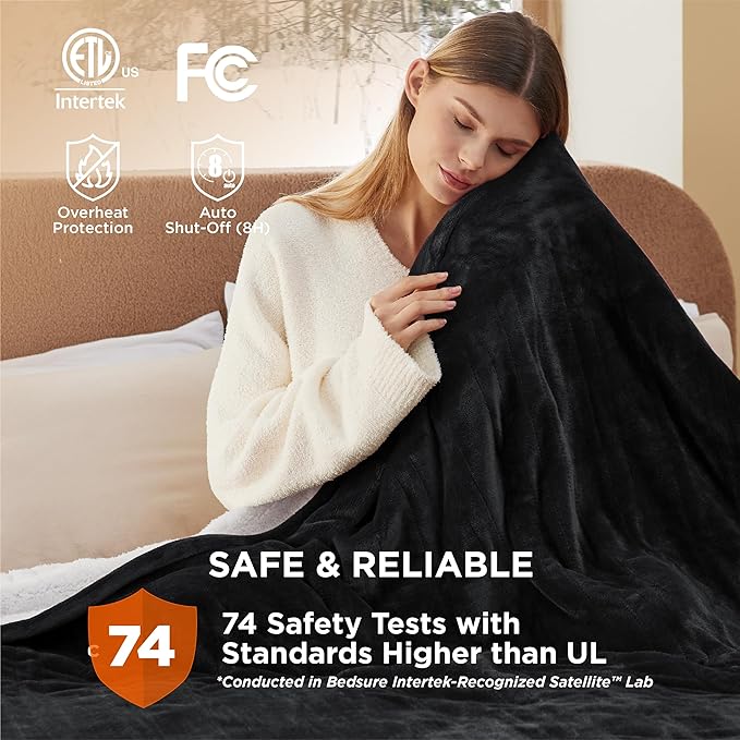 Bedsure Electric Blanket King Size - Dual Control Heated Blanket King Size, Fast Heating with 10 Time Settings & 10 Heat Settings, Warm Gift for Grandma (100x90 inches, Black)