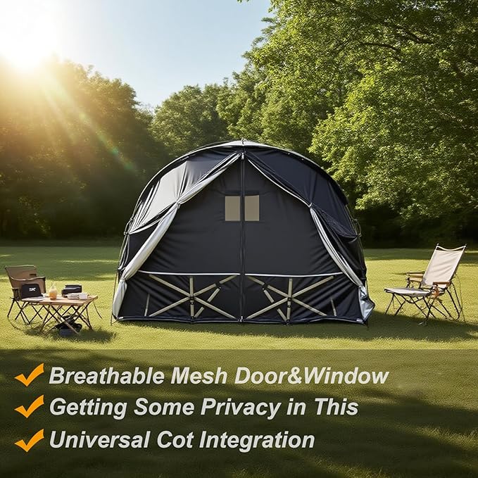1 Person Cot Tent with Breathable Mesh Door and Screen Windows – Easy to Put Together, All-Weather Shelter for Camping & Backyard, Without Bed