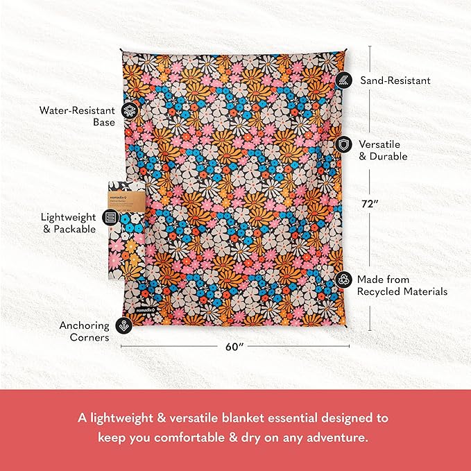 Nomadix Festival Blanket - Perfect for Picnics, Camping, & Lawn Seating - Plush Top & Water Resistant Base - Made with Post Consumer Recycled Materials - Hula Multi - 60x72