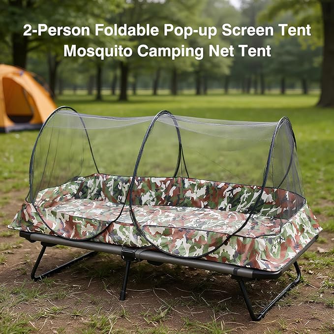 Pop Up Mosquito Tent 2-Person Large Portable Foldable Pop-up Screen Tent Mosquito Camping Net Tent for Double Persons Camping Hiking Outdoor Installation-Free (Camouflage)