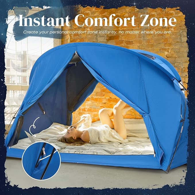 Bed Tent Canopy Queen, Blackout Portable Sleep Tent Easy Setup, Breathable Mesh, Privacy Curtains for Adults, Ideal for Indoor