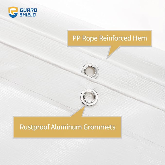 GUARD SHIELD Tarps Heavy Duty Waterproof 12x20 Feet White Poly Tarp Cover Outdoor Thick UV Resistant Tarpaulin with Grommets 10mil (2-Pack)