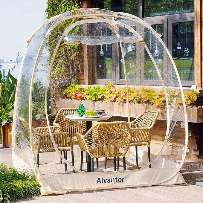 Alvantor Pop Up Bubble Tent - Instant Igloo Tent - Screen House for Patios - Large Oversize Weather Proof Pod - Cold Protection Camping Tent - Beige