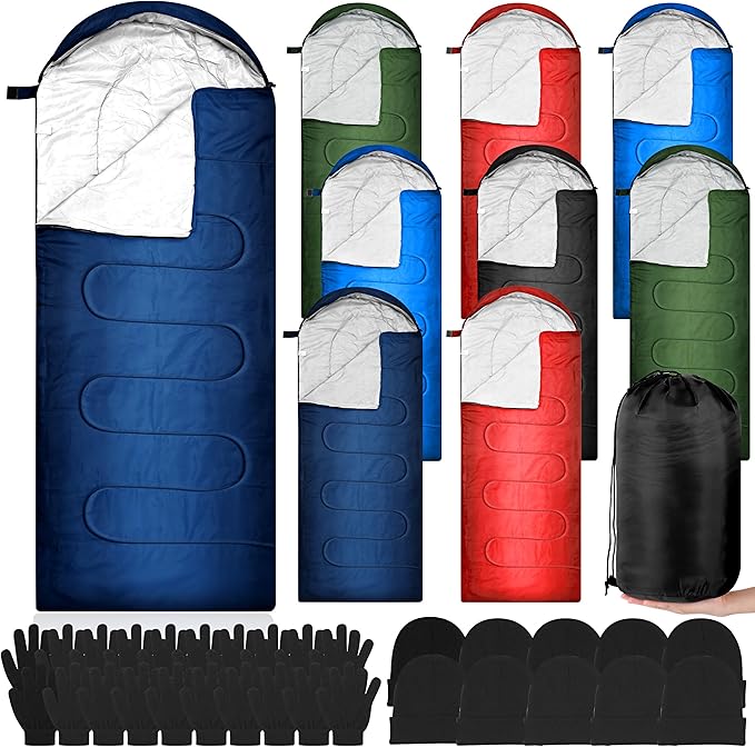 Tranqun 30 Pcs Cotton Liner Camping Sleeping Bags for Adult with Winter Beanies Gloves Sleeping Bag Waterproof Warm Lightweight for Backpacking Camping Indoor Outdoor Homeless