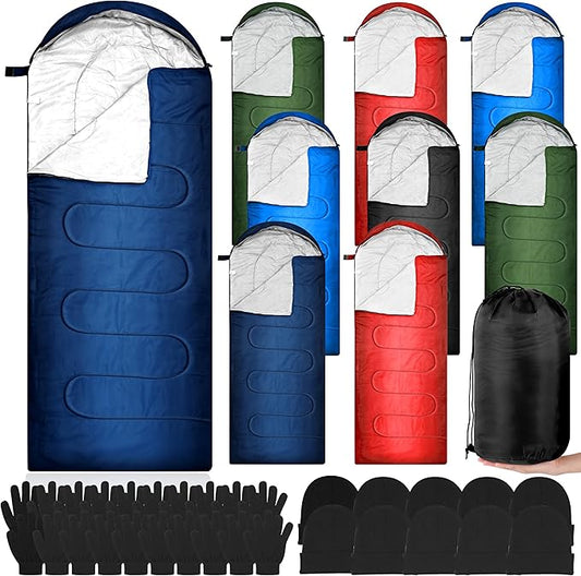 Tranqun 30 Pcs Cotton Liner Camping Sleeping Bags for Adult with Winter Beanies Gloves Sleeping Bag Waterproof Warm Lightweight for Backpacking Camping Indoor Outdoor Homeless
