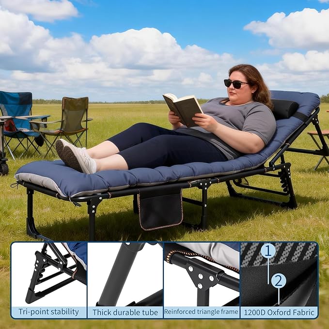 Portable Camping Cot for Adults, Folding Sleeping Cot with Removable Thick Mattress & Carry Bag, Double Layer Oxford Camping Bed for Travel Tent Day Bed Outdoor Home Guest Office Nap, 400LBS Load
