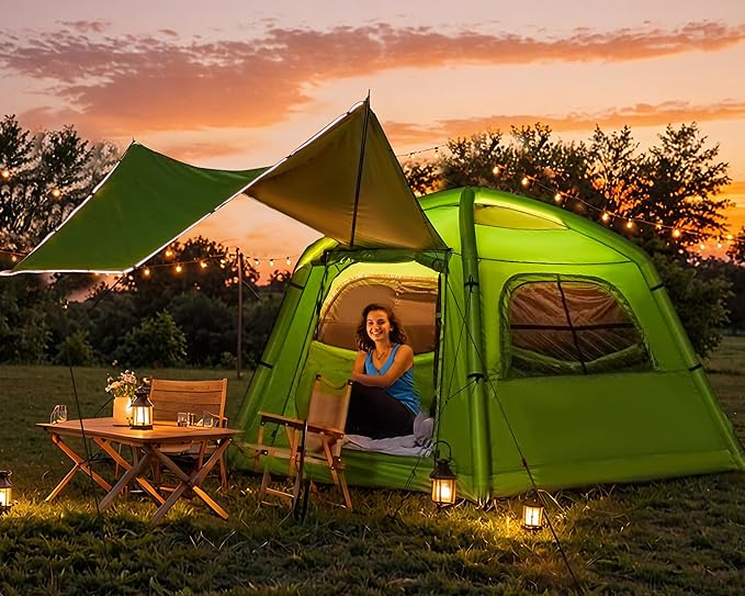 YOLENY 2/4/6 Person Inflatable Tents for Camping, Quick Setup in 2 Minutes with Hand Pump, Oxford Blow Up Tent with Skylight & Canopy, Spacious Cabin Tent for Family Camping & Hiking