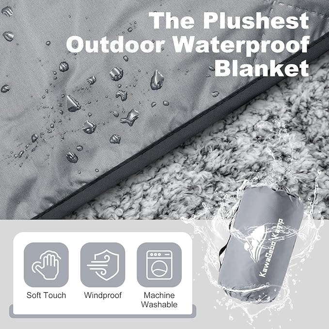 Sherpa Warm Outdoor Camping Blanket - Waterproof Stadium Blanket for Cold Weather, Camp, Sports Mom and Concert - Camping Quilt 80" X 58" (Gray)