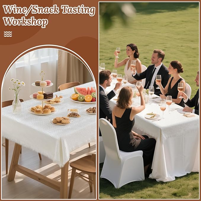 102 x 71 Extra Large White Outdoor Picnic Blanket, Woven Cotton Yarn Oversize Portable Blanket with Fringe for Camping, Beach, Lawn or Wedding. Indoor Bohemia Decorations, Machine Washable & Sandproof