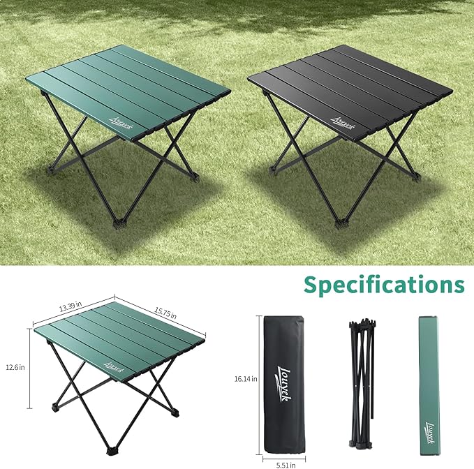 Small Camping Table, Ultralight Aluminum Folding Table with Carrying Bag, Portable & Lightweight Camping Side Table for Outdoor Camping, Picnic, Beach and Fishing, Green