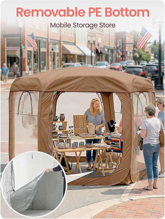 Porayhut Pop up Bubble Tent Screen House 10’X10’Large Camping Sun Shelter,Weather and Cold Proof Pod with Detachable Sunshade Cloth,Waterproof Floor,2 Zipper Doors & 4 Mesh Breathable Windows