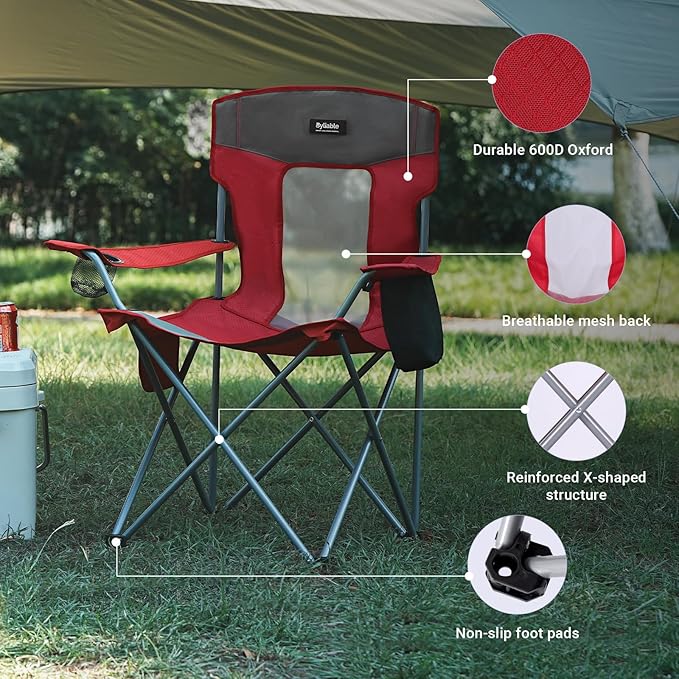 Camping Chairs Portable Folding Lightweight Outdoor Lawn Chair for Adults with Cooler Bag, Cup Holder and Side Pocket for Camping, Beach, Sports, Hiking, Fishing