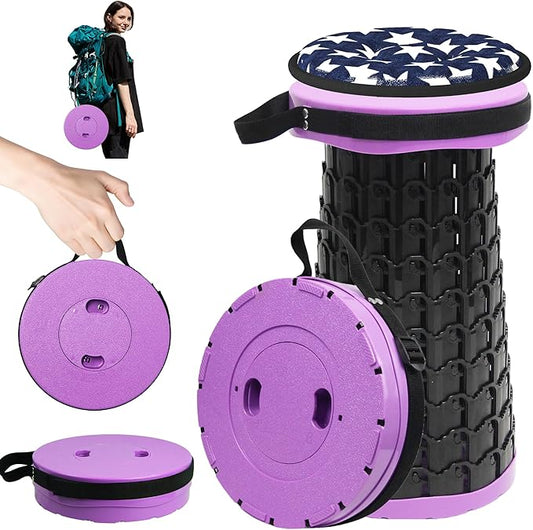 ALEVMOOM Collapsible Stool with Cushion, H18.1 D10.24 Portable Telescoping More Sturdy Load Capacity 600Lbs, Retractable Adjustable Camping Folding Stool for Outdoor Hiking BBQ Climb