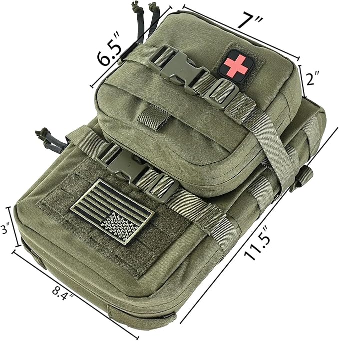 Tactical Mini Molle Hydration Pack,Molle Hydration Carrier with IFAK Pouch&US Flag&Med Patch,Hydropack for 2L Water Bladder