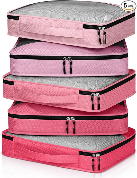 5 Pcs Packing Cubes for Suitcase Large Travel Cubes Carry on Luggage Organizer Bags for Clothes Accessories(L,Pink)