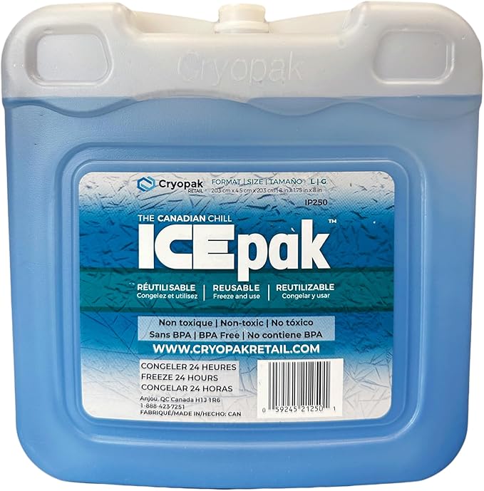 Cryopak ICEpak Large Hard Shell Reusable Ice Packs for Coolers and Lunch Box Use, Freezer Safe Gel Design, Professional Grade Cooling, Non-Toxic and BPA Free, Essential Travel Accessories, Large