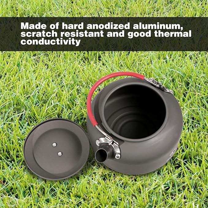 REDCAMP 0.8L Mini Outdoor Camping Kettle, Aluminum Water Pot with Carrying Bag, Compact Lightweight Tea Kettle