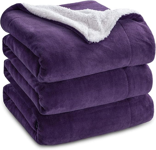 Bedsure GentleSoft Sherpa Fleece Blankets Queen Size for Bed - Thick and Warm, Soft Fuzzy Plush Queen Blanket for Winter, Purple, 90x90 Inches