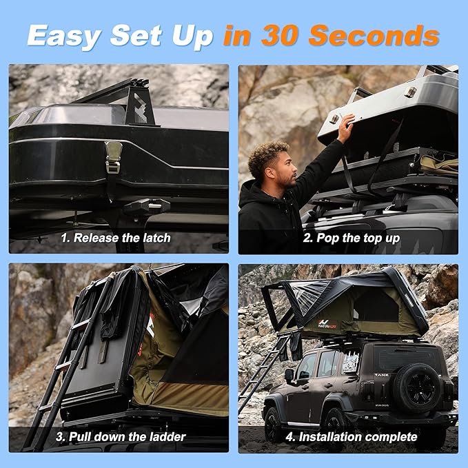 Naturnest Rooftop Tent Hard Shell with Annex Room, Easy Set Up Large Tent for 2-3 Person Camping, Waterproof 4 Season Tents for Truck, Jeep, SUV, Van, Trailer - Sirius 1 Plus with Annex Room