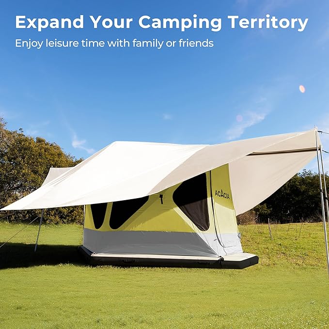 ACACIA Canopy 4 Person for Space Acacia Camping System, PU2000 Waterproof Camping Tarp for 4 Season Camping, UPF50+ Sunproof Tent Tarp with 4 Telescoping Poles, Carry Bag, Almond