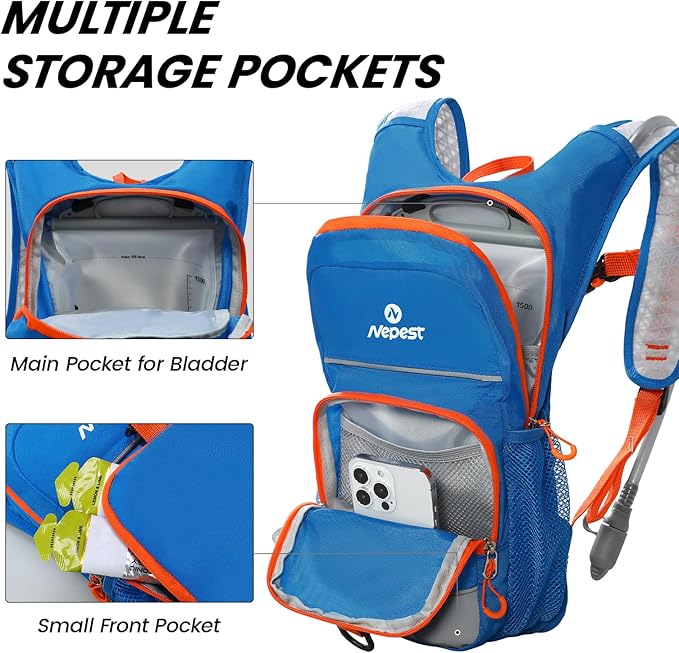 Nepest Kids Hydration Backpack, Mini Water Backpack with 1.5L Water Bladder for Hiking Cycling Running