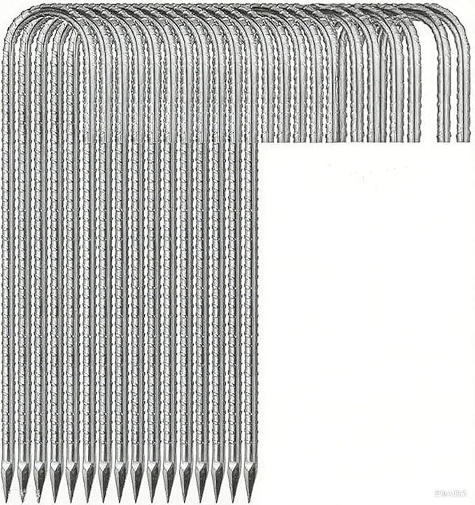 Heavy Duty Ground Stakes, 16 Inch J Hook Stakes, 10 Pack, 5/16 Inch Diameter, Carbon Steel Tent Stakes for Chain Link Fence, Trampoline, Lawn Decorations (J-Shape-Silvery, J-16 * 5/16"-16PCS)