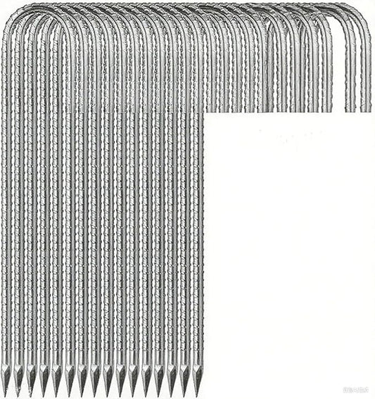 Heavy Duty Ground Stakes, 16 Inch J Hook Stakes, 10 Pack, 5/16 Inch Diameter, Carbon Steel Tent Stakes for Chain Link Fence, Trampoline, Lawn Decorations (J-Shape-Silvery, J-16 * 5/16"-16PCS)