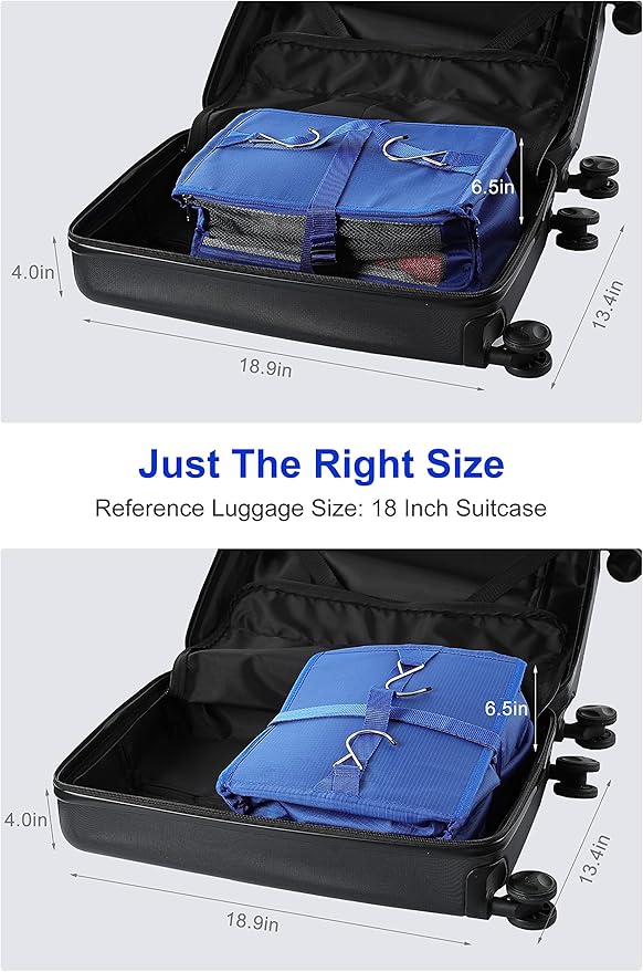 ELEZAY Hanging Packing Cubes Portable Closet 3-Shelf Travel Collapsible Compression Garment Organizer for Carry-on Luggage Suitcase Space Saver Bag X-Large_12*10 * 24 in, Blue