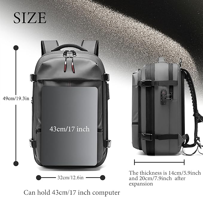 Vacuum Backpack for Travel, 60L Expandable Vacuum Compression Bag with Electric Vacuum Pump, Water Resistant and Anti Theft, Space Saver Bags for Travel Camping (Grey)