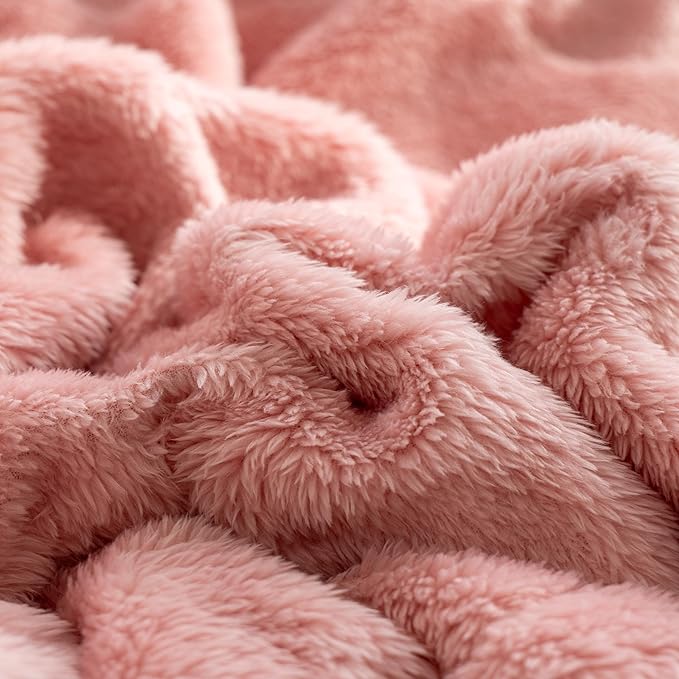 UKELER Sherpa Bed Blanket 80 × 90 inch, Ultra Soft Queen Size Throw Blanket for All Season, Cozy Plush Floral Fleece Blanket for Bedroom Living Room Dorm Hostel Sofa Camping, Pink