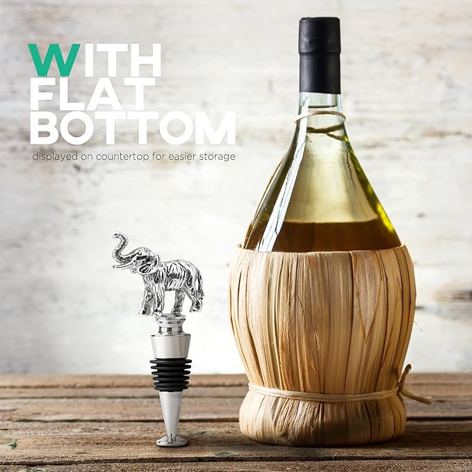 Homestia Wine Stoppers for Wine Bottles, Elephant Wine Beverage Bottle Stopper, Stainless Steel Reusable Wine Corks with Silicone Seal, Bottle Cover Leak proof Keep Fresh