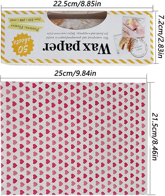 Wax Paper,50 sheets Grease Proof Paper,Waterproof Dry Hamburger Paper Liners Wrapping Tissue for Plastic Food Basket for Baking Grilling Air Fryer Steaming Bread Cake Cookie(Red stripes)