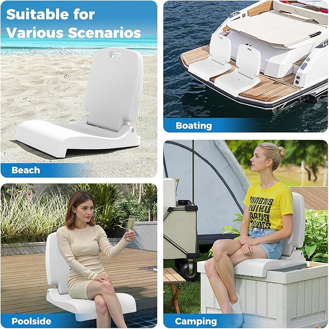 GYMAX 2 Pack Foldable Poolside Chairs for Edge of Pool, Portable Pool Chair with Handle, Drainage Hole, Lightweight Folding Flip Seat for Beaches, Camping, Fishing, Tailgating, Lawn (White,2)