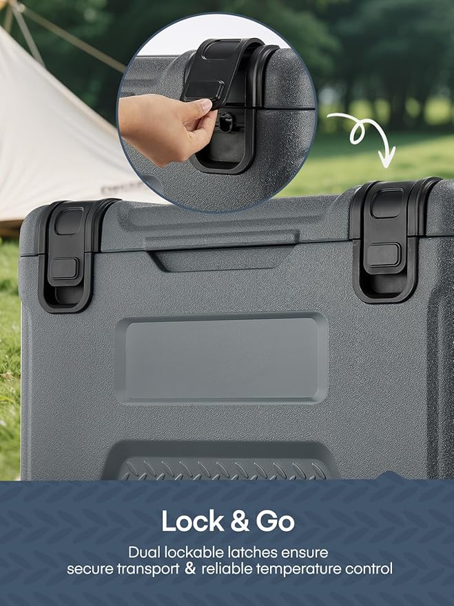 Cooler, Portable Hard Cooler with Dual Latches, Insulated Ice Chest with Swing-up Side Handles, Molded Ruler＆Cup Holders, Coolers Keeps Cool for 3+ Days, Camping Fishing Road Trips Beach, 47.5 QT