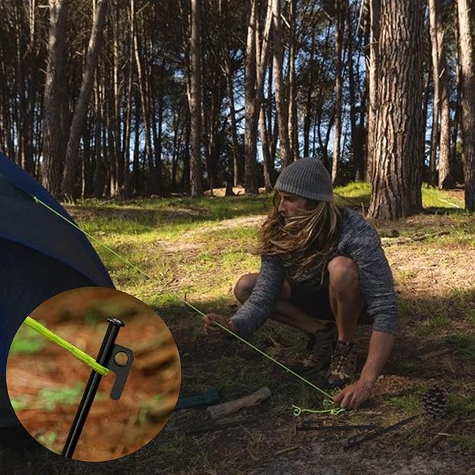 RIY Tent Stakes Heavy Duty 8 inch Metal Tent Pegs for Camping Steel Tent Stakes Inflexible and Unbreakable-16 PCS