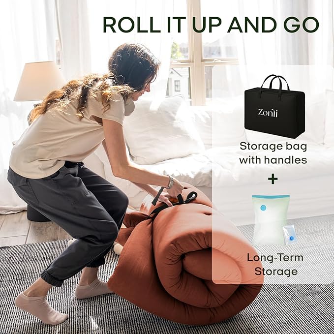 ZonLi Japanese Floor Futon Mattress Twin Size 75"x 39", 100% Cotton Cover 2.5'' Thicken Tatami Mattress, Foldable Sleeping Pad, Portable Dormitory Tatami Mat, Roll Up Floor Lounger Bed for Adult