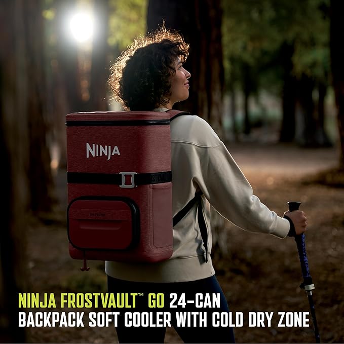Ninja FrostVault Go Can Soft Cooler, 24/36 Can, Leak Proof, Built-In Cup Holder, 2 Ice Packs & Dry Storage Drawer, Polyester Insulation, Hiking, Camping, Picnic